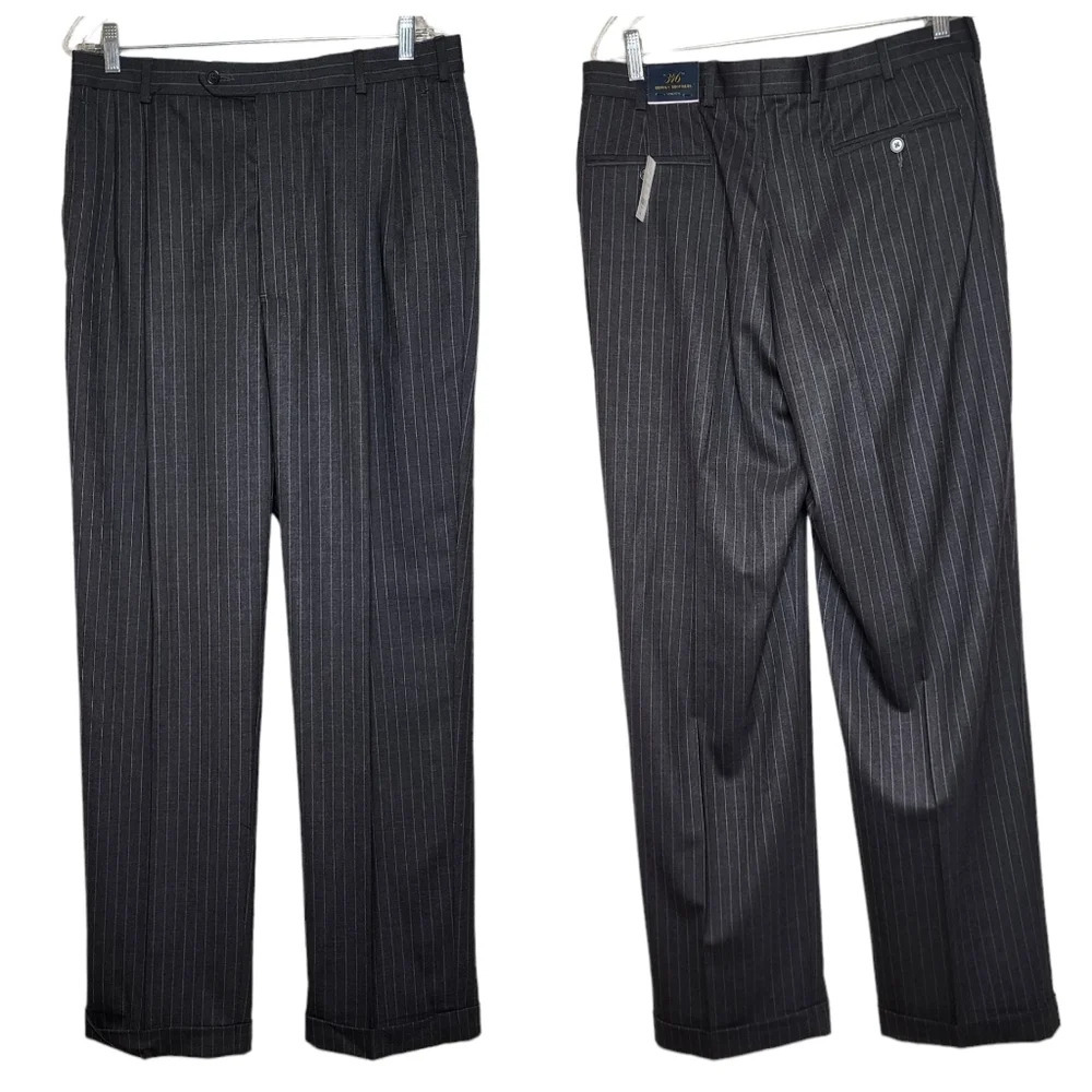35×33 NWT Brooks Brothers Wool Grey Stripe Trousers‎ Dress Pants Men's